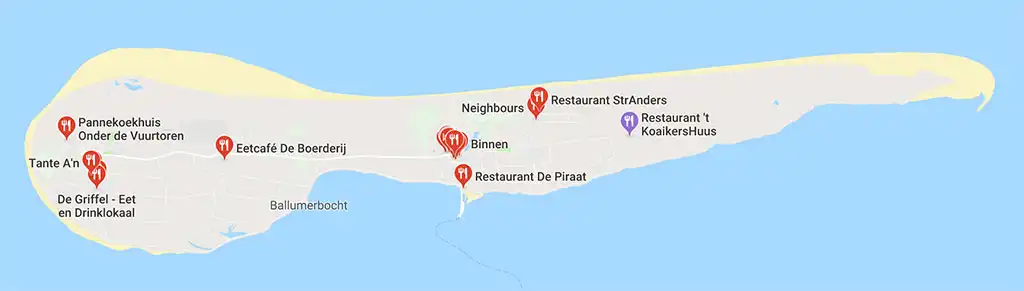 De restaurants op Ameland zijn verspreid over het hele eiland