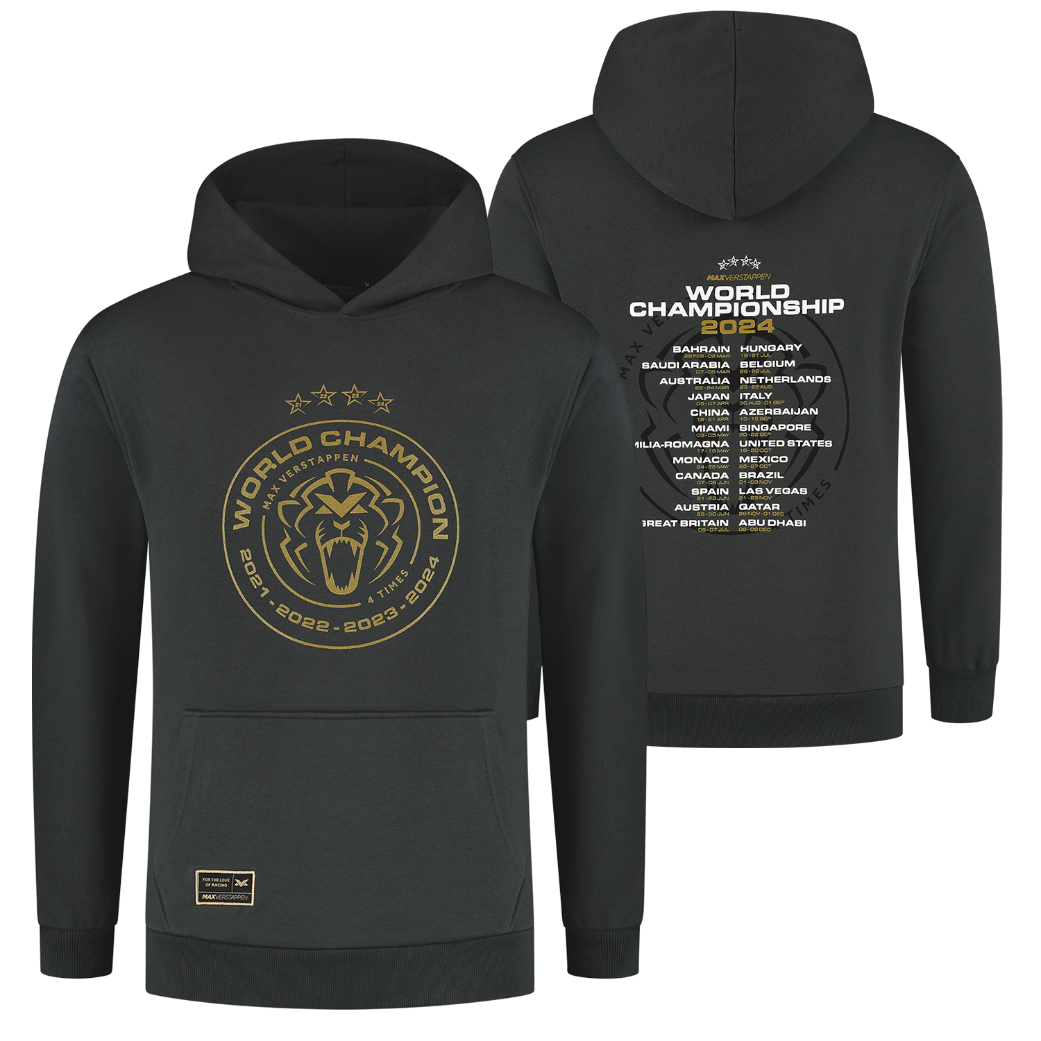 Wereldkampioen 2024 Hoodie – Charcoal – Max Verstappen – Grijs – XXXL