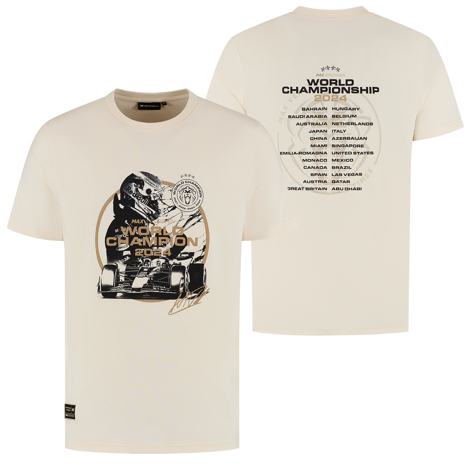 Kids – Wereldkampioen 2024 T-shirt – Off White – Max Verstappen – Wit – 152-158